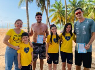 André Stein e George Wanderley recebem incentivo de crianças da LBV para as Olimpíadas de Paris no vôlei de praia