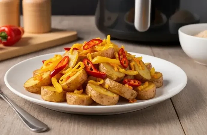 Batata na airfryer é bom, mas já tentou adicionar pimentão?