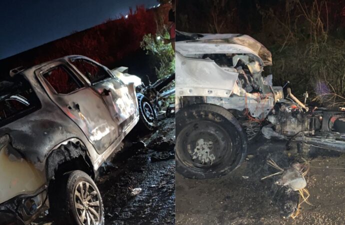Acidente entre caminhonete e moto provoca incêndio na PB-057, Litoral Norte da Paraíba